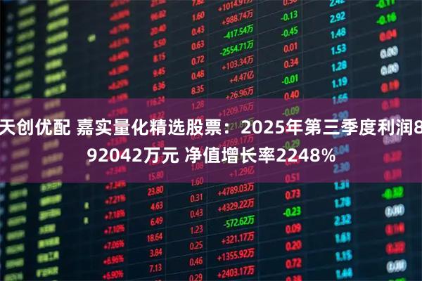 天创优配 嘉实量化精选股票：2025年第三季度利润892042万元 净值增长率2248%
